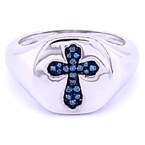 RARE Gem Girl Sterling Silver and Plated Signet Ring Cross/Rhodium - Picture 1 of 4